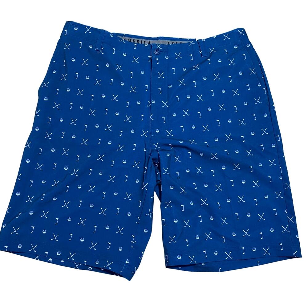 NWT Golf America Golf Shorts Size 36x10 Blue Golf club Pattern MSRP $42
